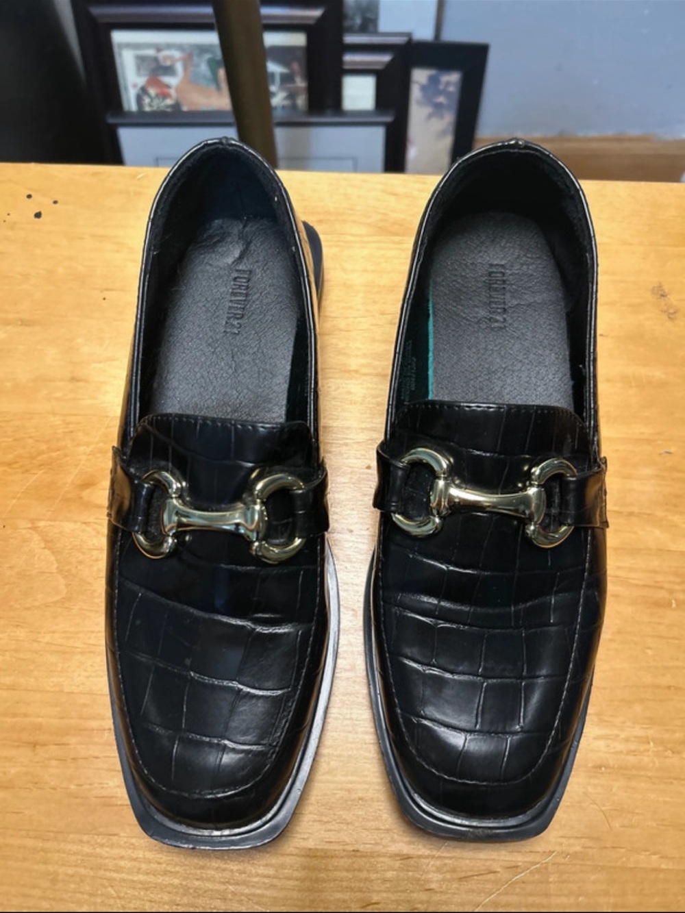 Black Croc-Embossed Faux Leather Bit Loafers SIZE 7 BUT FITS LIKE 6.5